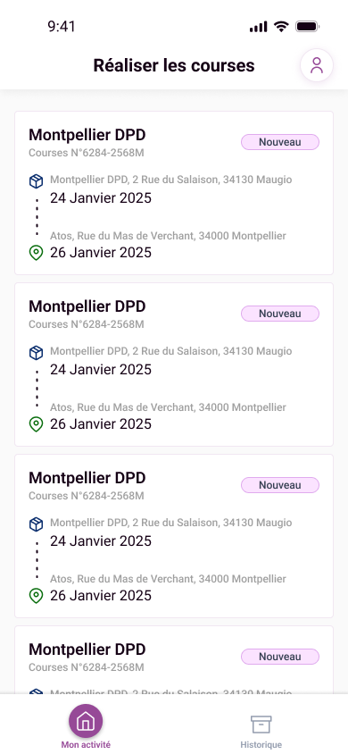 Mon activité, livreur