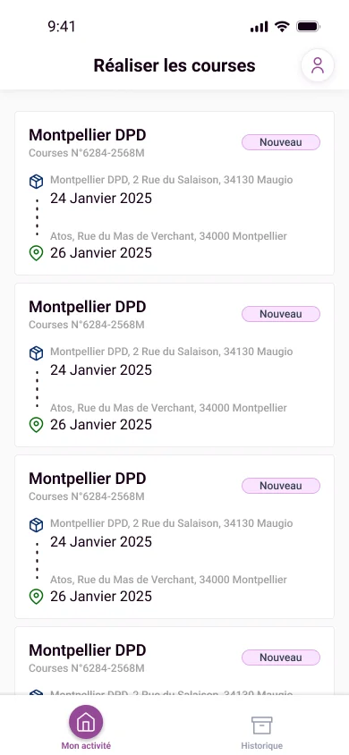 Mon activité, livreur