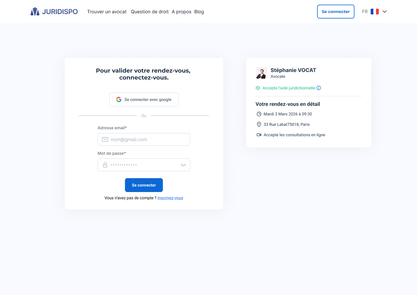 Trouver un avocat et réserver une consultation