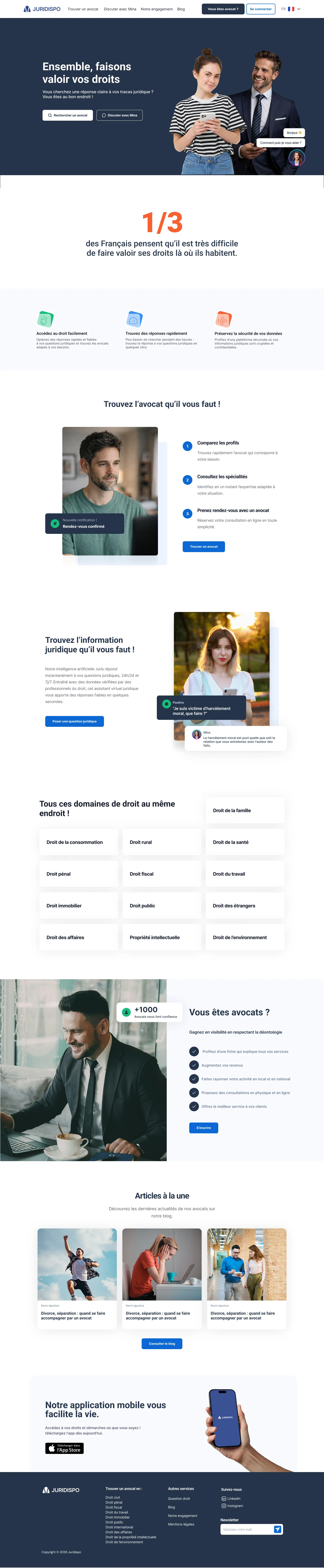 Pages d'accueil refondues : côté justiciable et côté avocat, deux propositions de valeur distinctes · vue 1 sur 2