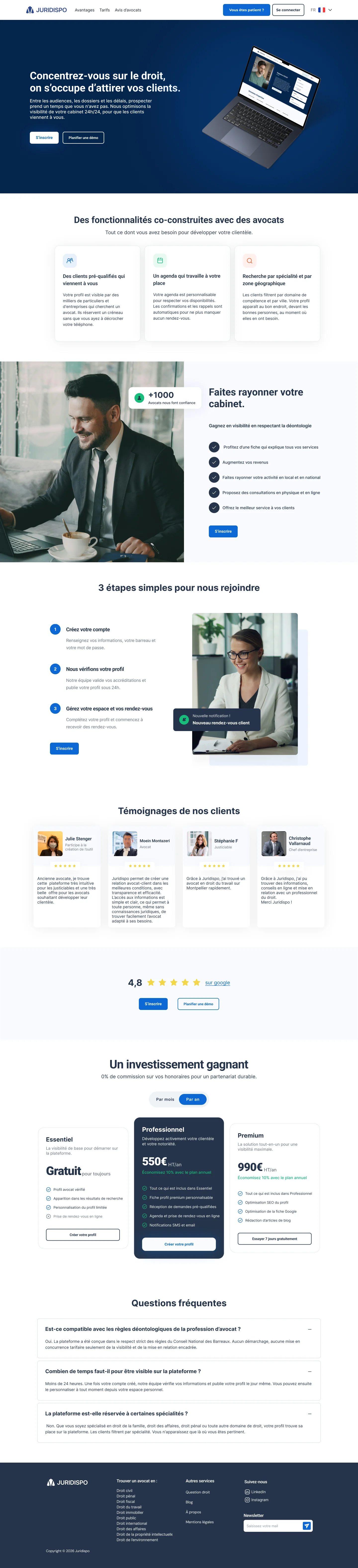 Pages d'accueil refondues : côté justiciable et côté avocat, deux propositions de valeur distinctes · vue 2 sur 2