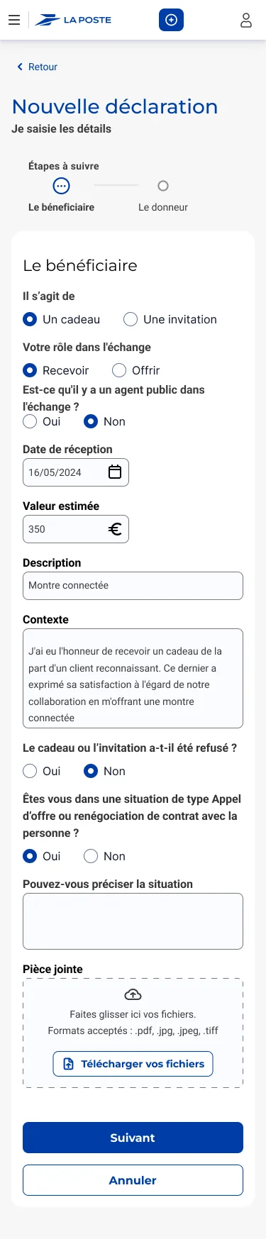 Étape 1 : le bénéficiaire · vue mobile