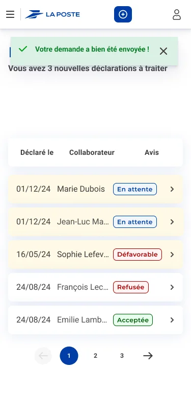 Les déclarations à traiter · vue mobile
