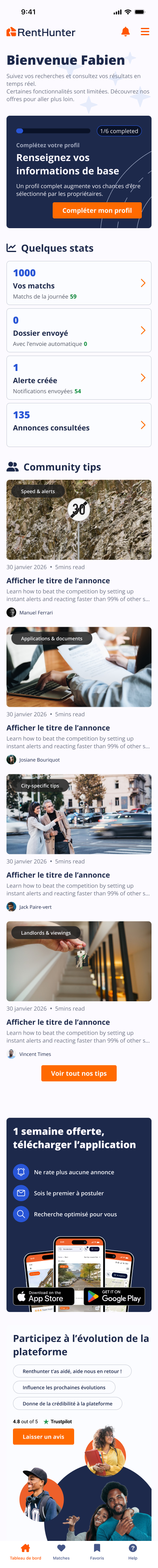 Dashboard RentHunter, mobile