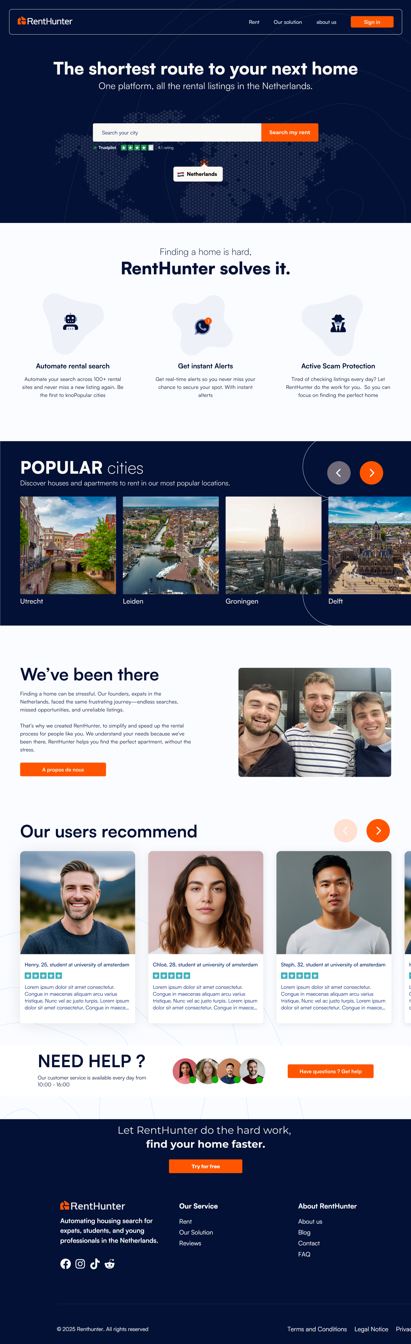 Landing page RentHunter