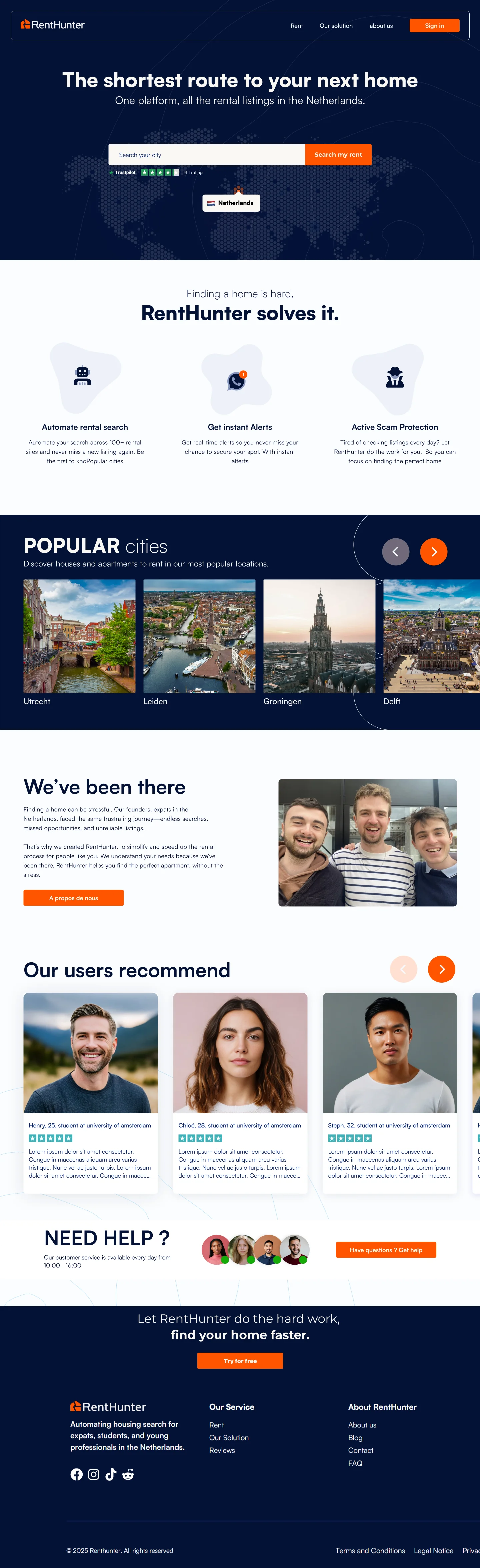 Landing page RentHunter